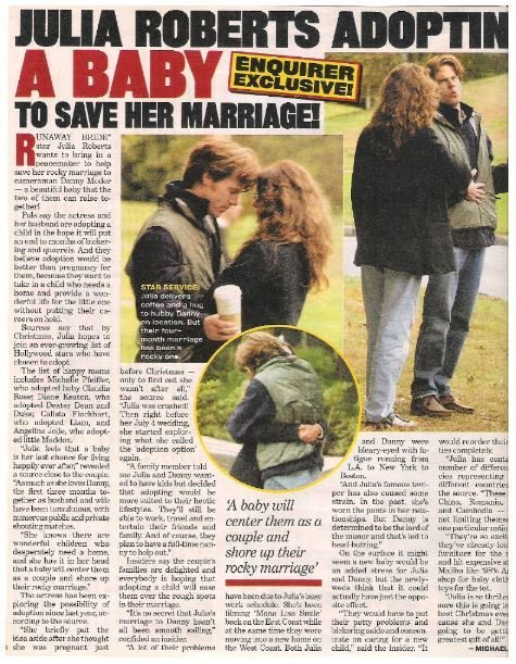 Roberts, Julia / Adopting a Baby to Save Her Marriage | Magazine Article with 3 Photos | 2002