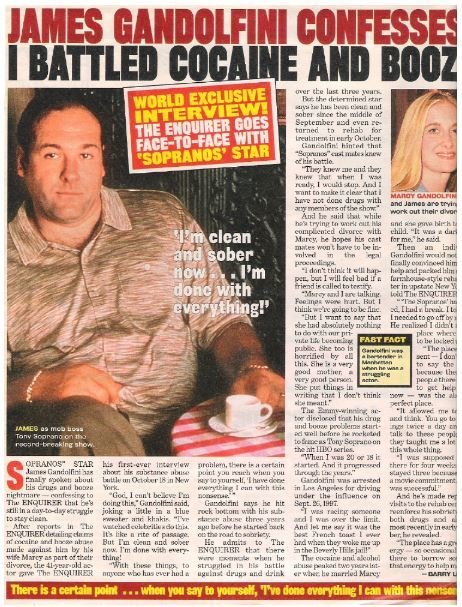 Gandolfini, James / I Battled Cocaine and Booze | Magazine Article with 2 Photos | 2002
