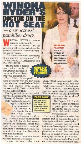 Ryder, Winona / Doctor On the Hot Seat | Magazine Article with Photo | 2002