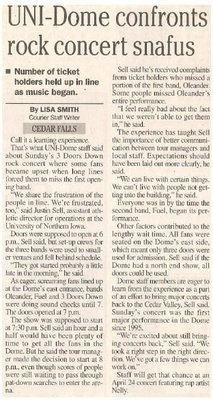 3 Doors Down / UNI-Dome Confronts Rock Concert Snafus | Newspaper Article | 2001