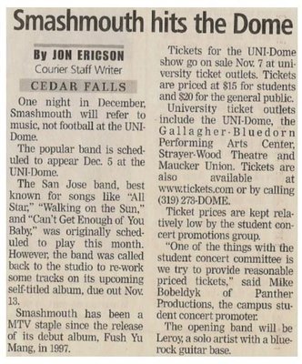 Smash Mouth / Smashmouth Hits the Dome | Newspaper Article | 2001