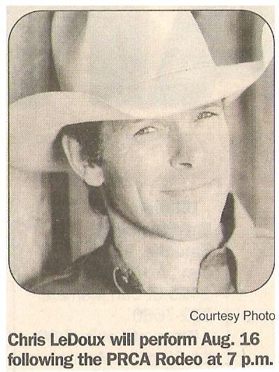 LeDoux, Chris / Will Perform Aug. 16 Following the PRCA Rodeo | Newspaper Photo with Caption | August 2001