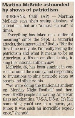 McBride, Martina / Astounded By Shows of Patriotism | November 2001