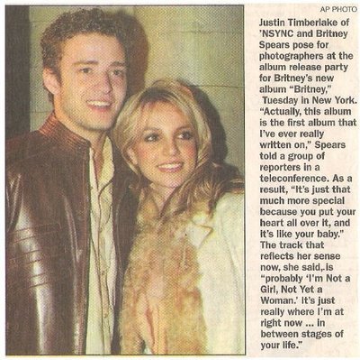 Timberlake, Justin / At Album Release Party | Newspaper Article with Photo | November 2001 | with Britney Spears
