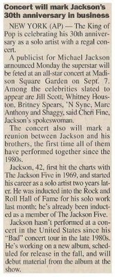Jackson, Michael / Concert Will Mark Jackson&#39;s 30th Anniversary in Business (2001)