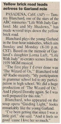 Blanchard, Tammy / Yellow Brick Road Leads Actress to Garland Role (2001)