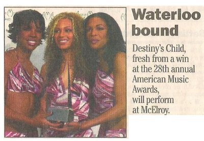 Destiny&#39;s Child / Waterloo Bound | Newspaper Photo with Caption | January 2001