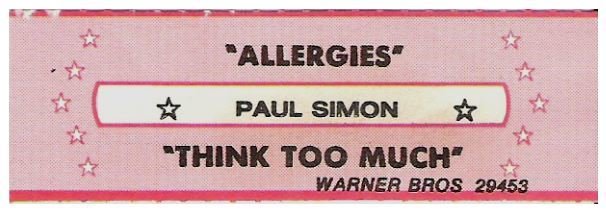 Simon, Paul / Allergies | Warner Bros. 29453 | Jukebox Title Strip | October 1983