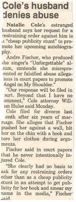 Cole, Natalie / Cole&#39;s Husband Denies Abuse | Newspaper Article | December 1995