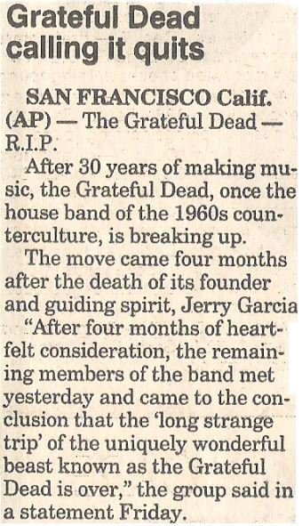 Grateful Dead / Calling It Quits | Newspaper Article | December 1995