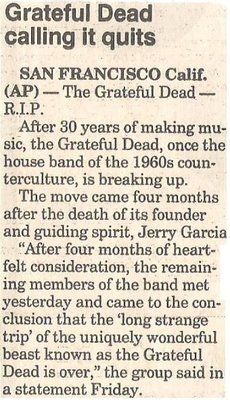 Grateful Dead / Calling It Quits | Newspaper Article | December 1995