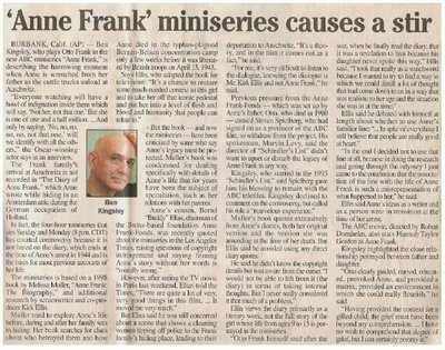 Kingsley, Ben / Anne Frank Miniseries Causes a Stir | May 2001