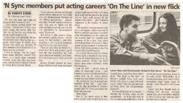 NSYNC / *NSYNC Members Put Acting Careers On the Line in New Flick | Newspaper Article with Photo | October 2001