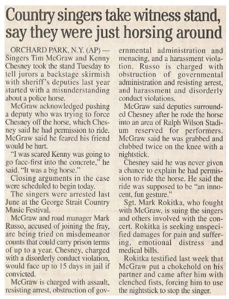 McGraw, Tim / Country Singers Take Witness Stand | May 2001 | with Kenny Chesney