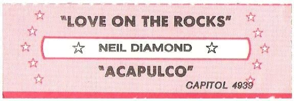 Diamond, Neil / Love On the Rocks | Capitol 4939 | Jukebox Title Strip | October 1980
