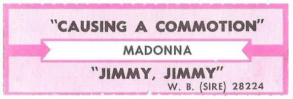 Madonna / Causing a Commotion | Sire 28224 | Jukebox Title Strip | August 1987