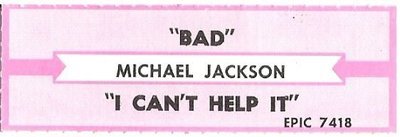 Jackson, Michael / Bad | Epic 7418 | Jukebox Title Strip | September 1987