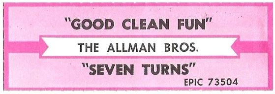 Allman Brothers Band / Good Clean Fun | Epic 73504 | Jukebox Title Strip | August 1990