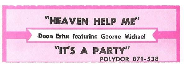 Estus, Deon / Heaven Help Me | Polydor 871-538 | Jukebox Title Strip | February 1989 | featuring George Michael