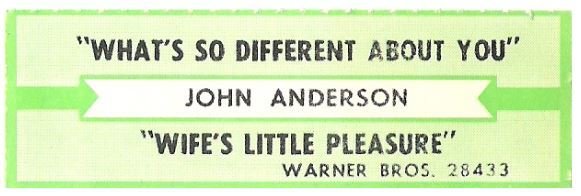 Anderson, John / What's So Different About You | Warner Bros. 28433 | Jukebox Title Strip | February 1987
