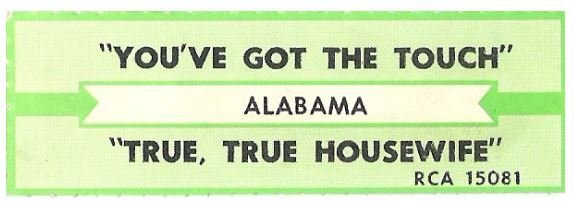 Alabama / You've Got the Touch | RCA 15081 | Jukebox Title Strip | December 1986