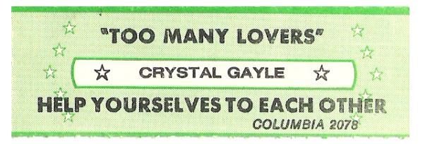 Gayle, Crystal / Too Many Lovers | Columbia 2078 | Jukebox Title Strip | April 1981