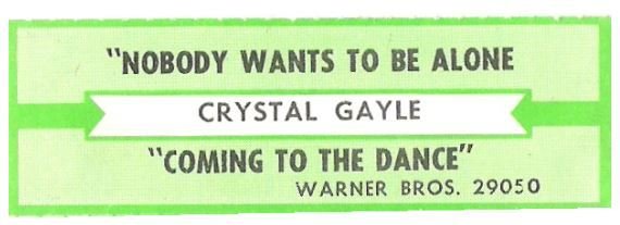 Gayle, Crystal / Nobody Wants To Be Alone | Warner Bros. 29050 | Jukebox Title Strip | February 1985