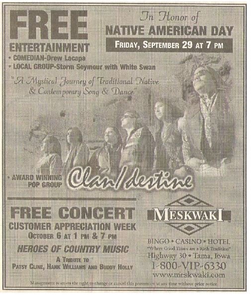 Clandestine / In Honor of Native American Day | Newspaper Ad | September 2000