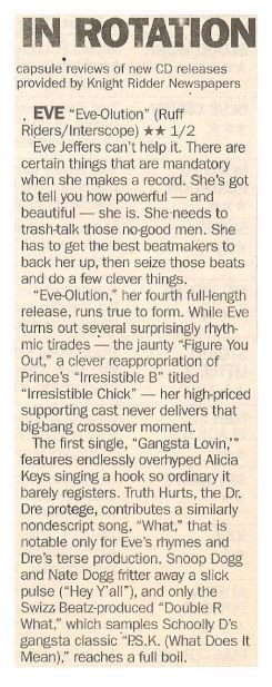 Eve / Eve-Olution - Eve Jeffers Can't Help It | Newspaper Review | September 2002