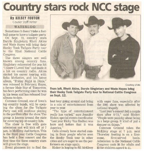 Akins, Rhett / Country Stars Rock NCC Stage | Newspaper Article with Photo | September 2002 | with Daryle Singletary + Wade Hayes