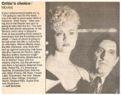 Madonna / Critic&#39;s Choice: Dick Tracy | Newspaper Article with Photo | 1990 | with Al Pacino