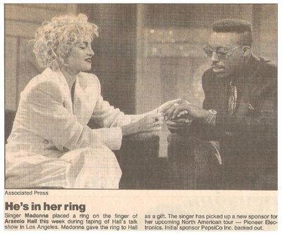 Madonna / He&#39;s In Her Ring | Newspaper Photo with Caption | May 1990 | with Arsenio Hall