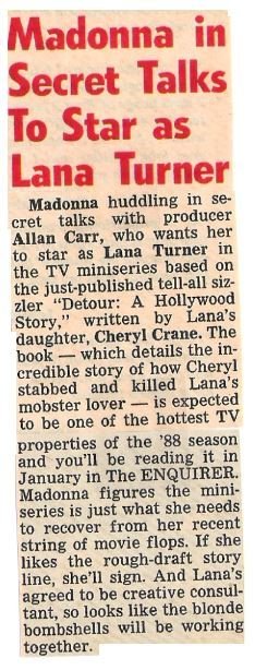 Madonna / In Secret Talks to Star as Lana Turner (1988)