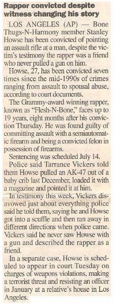 Bone Thugs-N-Harmony / Rapper Convicted Despite Witness Changing His Story | June 2000
