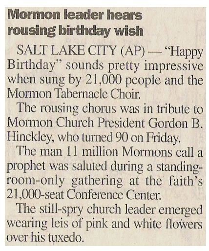 Mormon Tabernacle Choir / Mormon Leader Hears Rousing Birthday Wish | June 2000