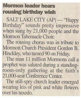 Mormon Tabernacle Choir / Mormon Leader Hears Rousing Birthday Wish | June 2000
