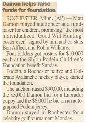 Damon, Matt / Damon Helps Raise Funds for Foundation | June 2000