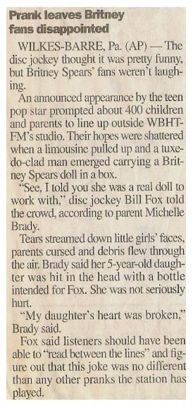Spears, Britney / Prank Leaves Britney Fans Disappointed | June 2000