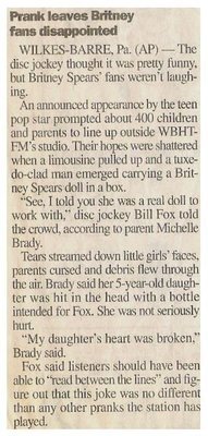 Spears, Britney / Prank Leaves Britney Fans Disappointed | June 2000