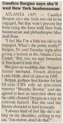 Bergen, Candice / Says She'll Wed New York Businessman | June 2000