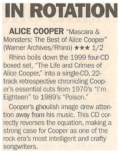 Cooper, Alice / Mascara + Monsters - In Rotation | Newspaper Review | February 2001