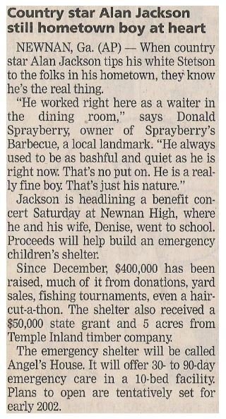 Jackson, Alan / Country Star Alan Jackson Still Hometown Boy at Heart | Newspaper Article | October 2001