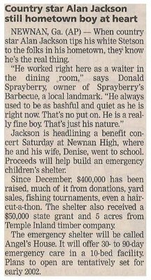 Jackson, Alan / Country Star Alan Jackson Still Hometown Boy at Heart | October 2001
