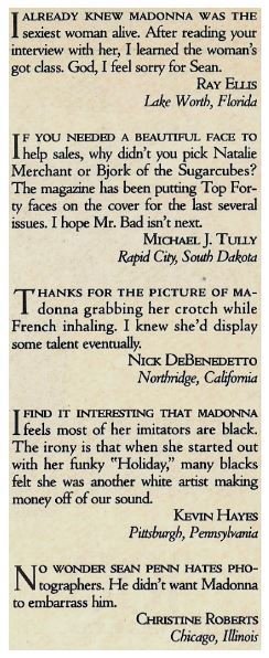 Madonna / 5 Reader Letters | Magazine Article | May 1989