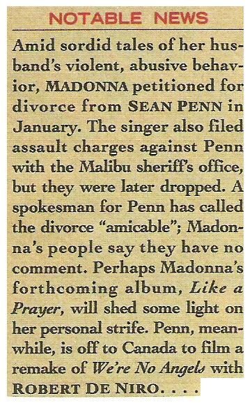 Madonna / Madonna Petitioned For Divorce | January 1989