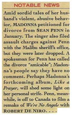 Madonna / Madonna Petitioned For Divorce | January 1989