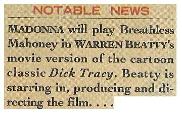 Madonna / Madonna Will Play Breathless Mahoney | Magazine Article | 1990