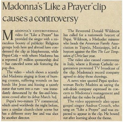 Madonna / Like a Prayer Clip Causes a Controversy | March 1989