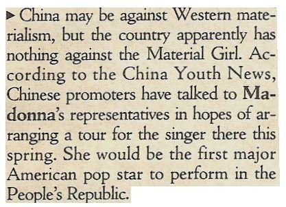 Madonna / China Has Nothing Against the Material Girl | Magazine Article | 1989