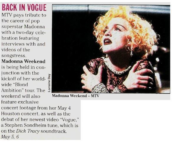 Madonna / Back In Vogue | Magazine Article with Photo| May 1990